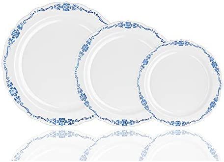 60 Pcs Disposable Plastic Plates | Victorian Design Premium Disposable Plates | 10 inch. White & ... | Amazon (US)