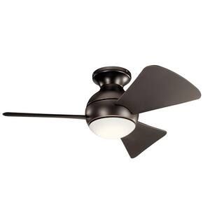 KICHLER Sola 34 in. Integrated LED Indoor Olde Bronze Flush Mount Ceiling Fan with Light Kit and ... | The Home Depot
