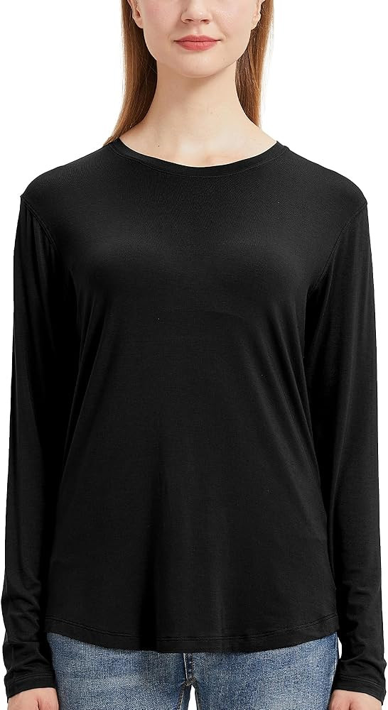 netdraw Women's Lightweight Bamboo Viscose T-Shirt Buttery Soft Curved Hem Long Sleeve Sleep Loun... | Amazon (US)