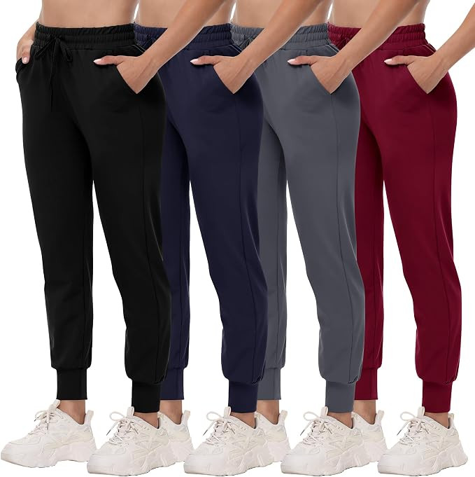4 Pack Joggers for Women - Sweatpants with Pockets Lightweight Comfy Yoga Pants for Workout Trave... | Amazon (US)