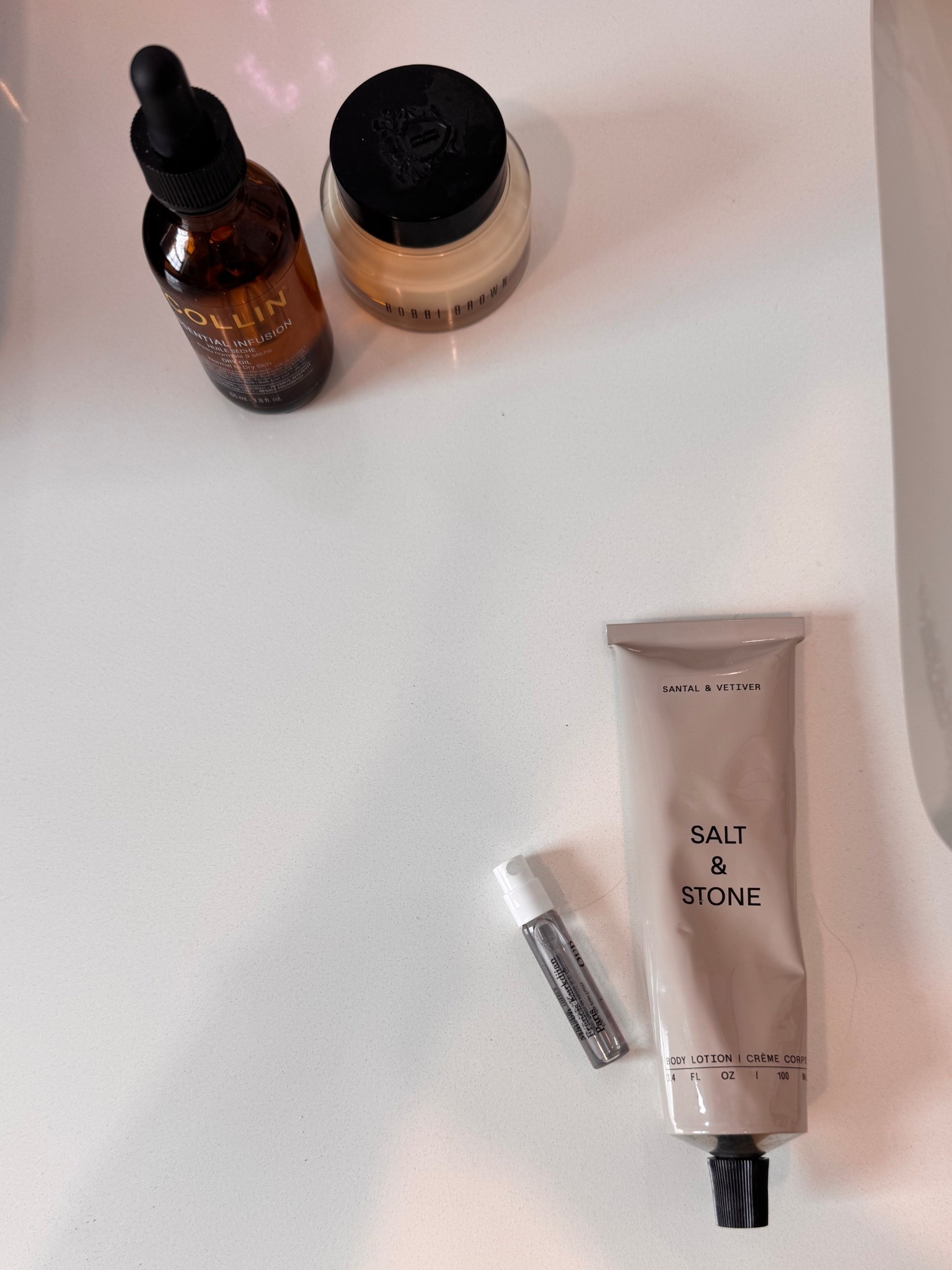 
My current bathroom counter essentials ☁️✨

A few MVPs:
💛 The silkiest dry oil from G.M. Collin
🧴 Body lotion by Salt & Stone (obsessed with the scent!)
✨A classic swipe of Bobbi Brown face base 
🌿 And the finishing touch: fragrance — Maison Francis Kurkdjian’s Oud. Obsessed.

🖤

#MFK #bathroomaesthetic #hisandhersfragrance #ltkbeauty #cleanvanity #slowmorning #fragranceedit #maisonfranciskurkdjian #ltksummer #capsulevanity