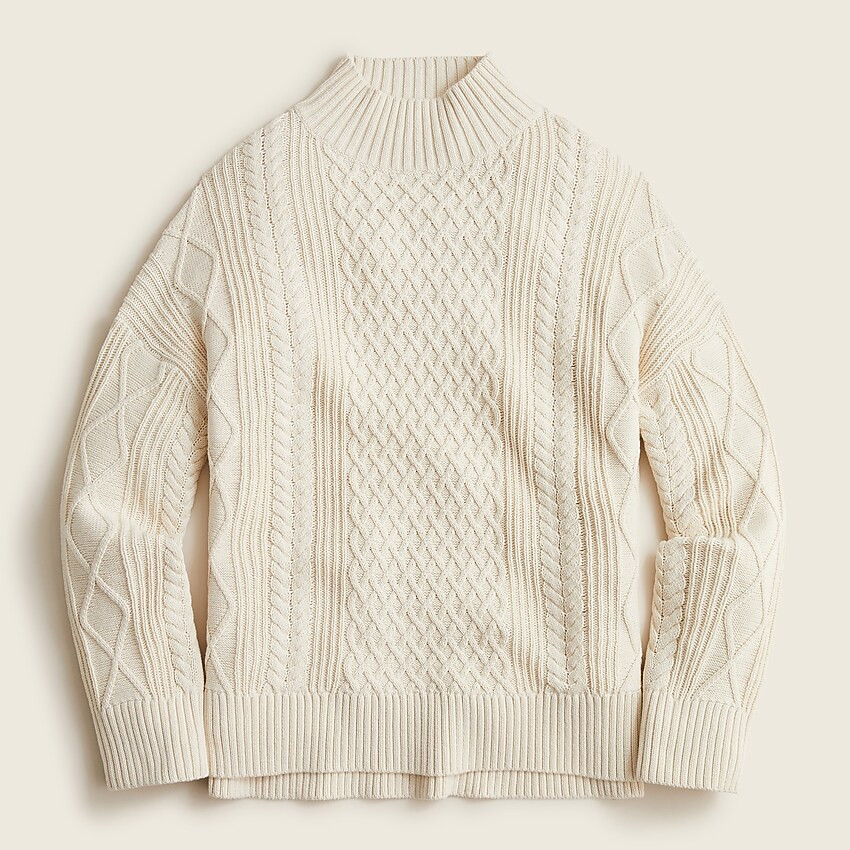 Long cotton cable-knit mockneck sweater | J. Crew US