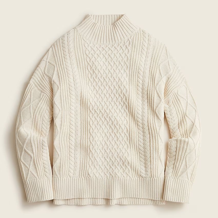Long cotton cable-knit mockneck sweater | J.Crew US