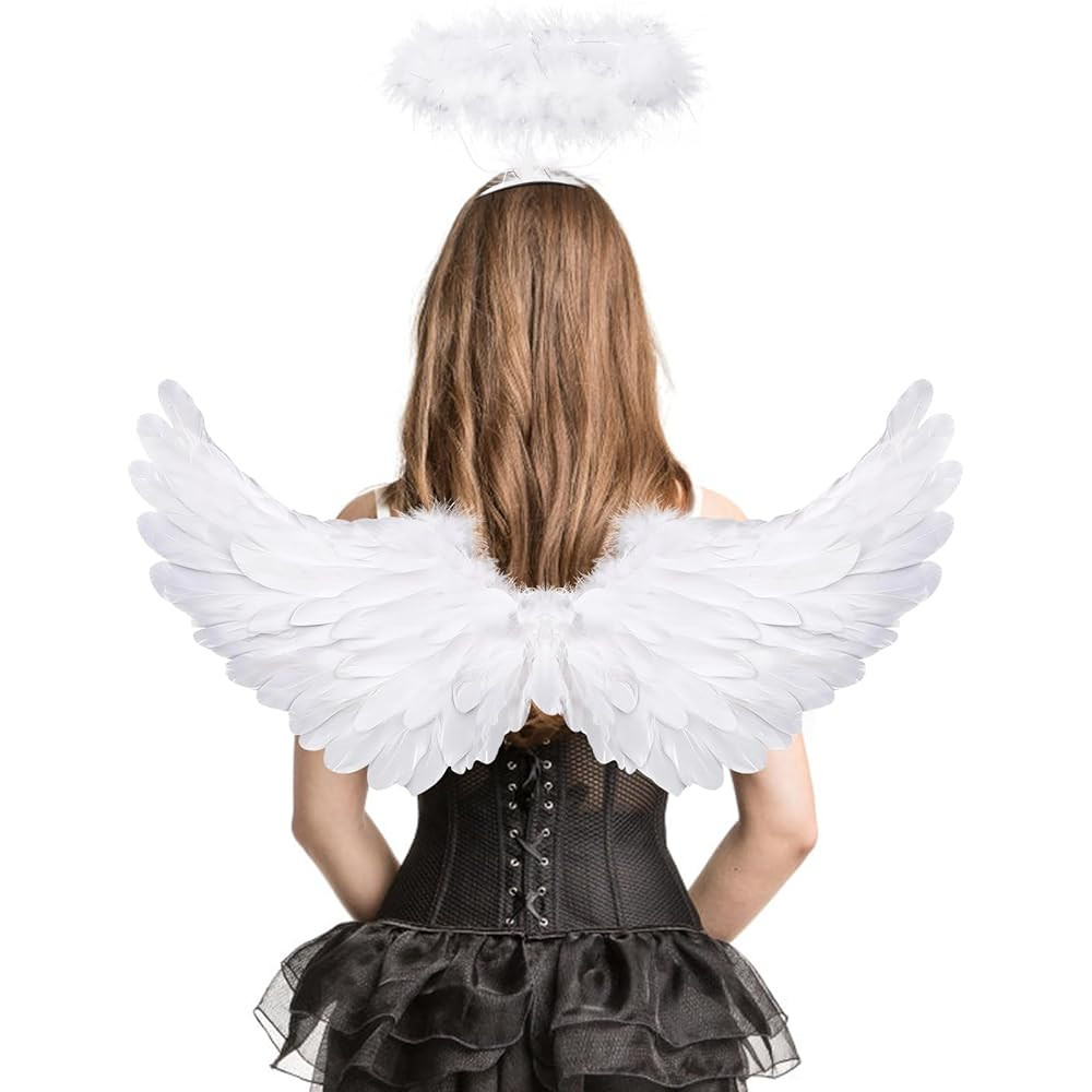 Angel Wings, Feather Angel Wings and Halo, Angel Wings Costume for Adult Kids Women Girls Hallowe... | Amazon (US)