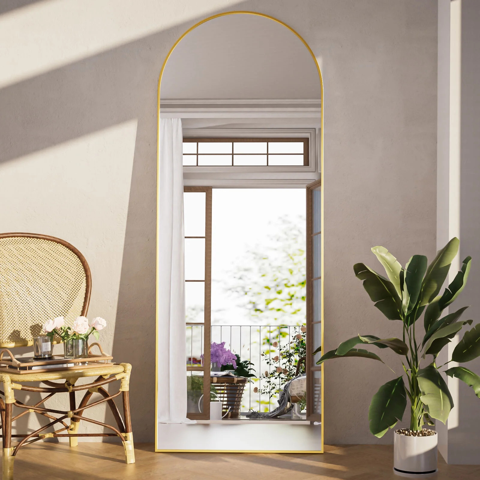 Gleamira 65.2"x24" Arched Full Length Mirror Aluminum Alloy Frame Floor Mirror, Gold | Walmart (US)