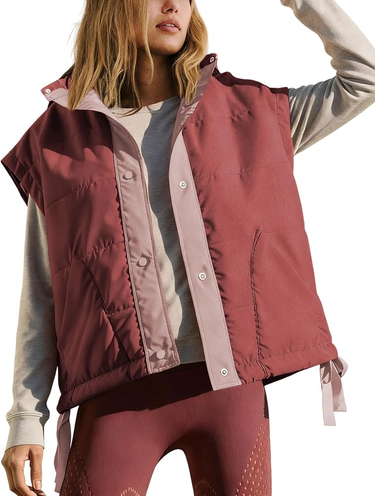 Qiaomai Womens Color Block Puffer Vest Winter Sleeveless Button Down Padded Gilet Jacket Outerwea... | Amazon (US)