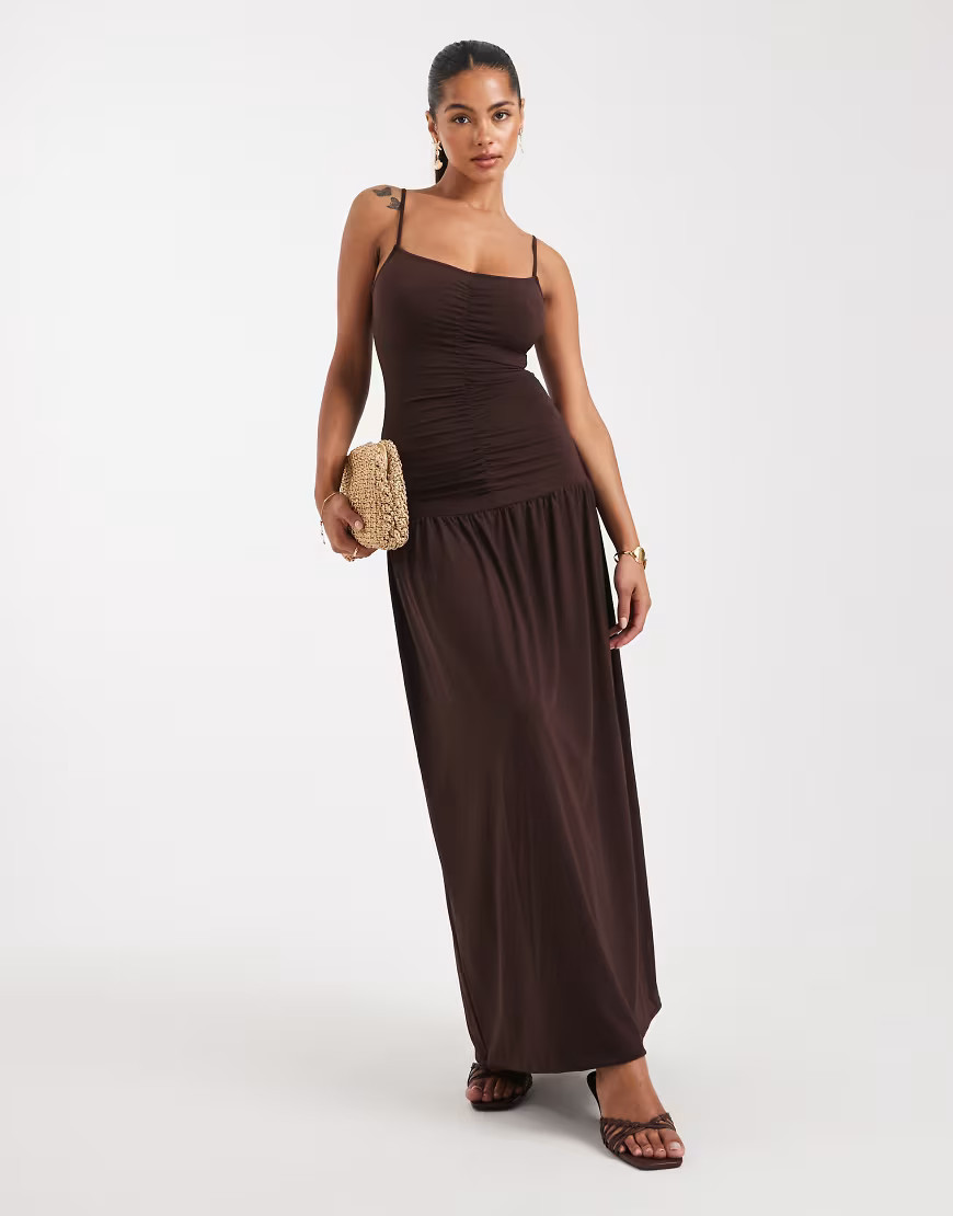WeWoreWhat scoop neck ruched maxi dress in chestnut-Brown | ASOS (Global)