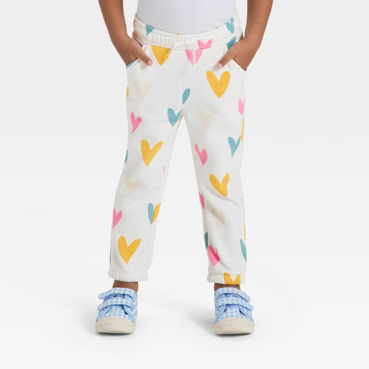 Toddler Girls' Hearts Fleece Jogger Pants - Cat & Jack™ Cream 3T | Target