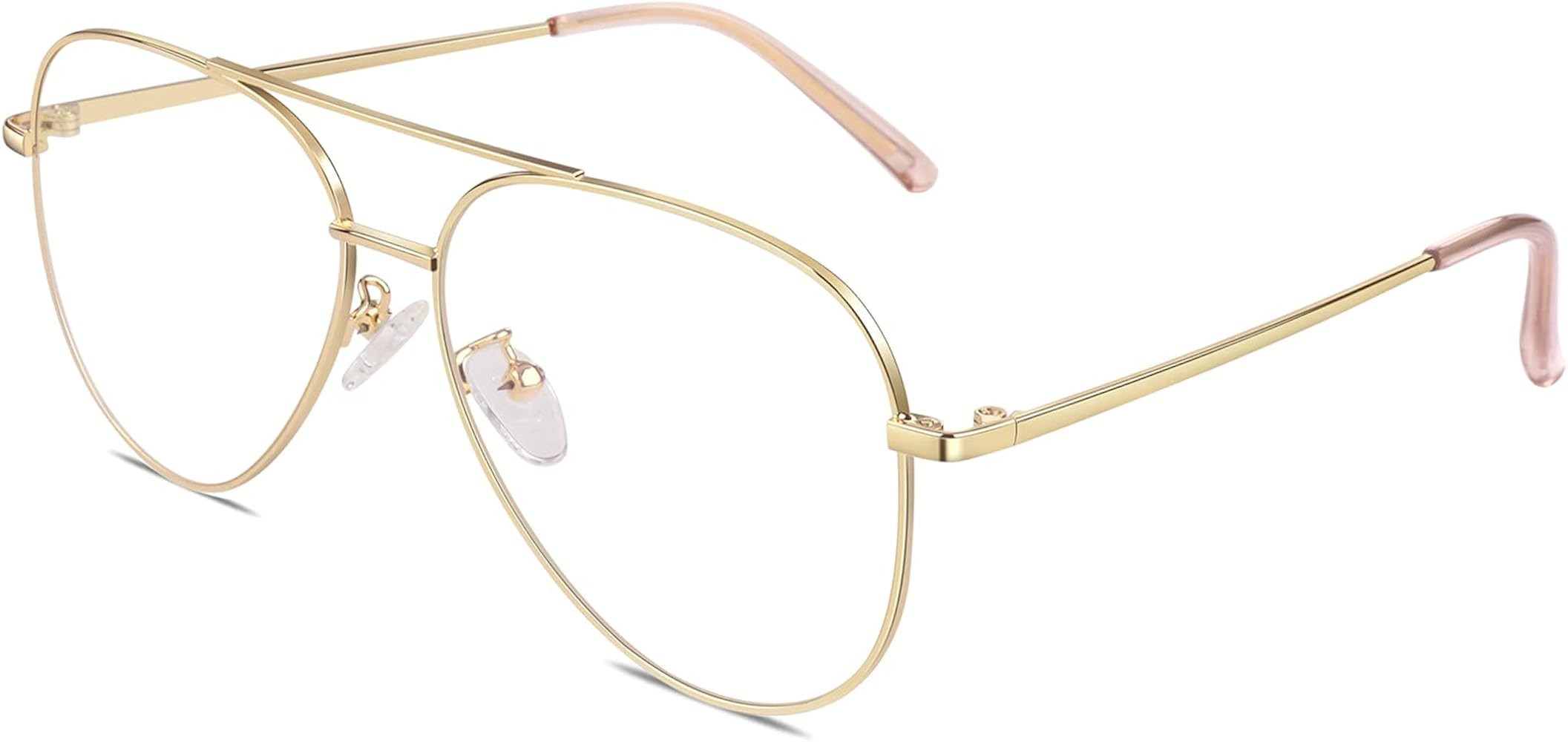GQUEEN Fake Glasses Women Men Clear Lens Metal Frame UV400 Protection Fashion Retro Pilot Style E... | Amazon (US)