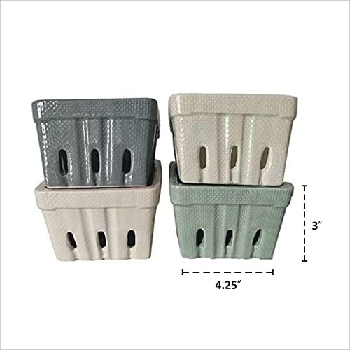 First of a Kind Stoneware Berry Baskets - Set of 4 Berry Containers Bowl - Multicolor - 4.25 Inch Sq | Amazon (US)