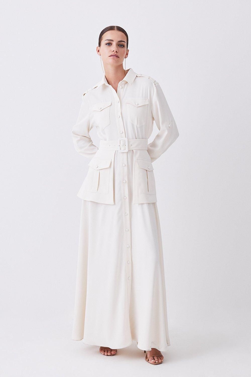 Lydia Millen Petite Soft Tailored Belted Maxi Shirt Dress | Karen Millen UK + IE + DE + NL