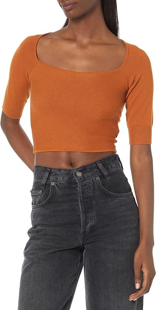 GUESS Women's Short Sleeve Rib Front Elena Sweater | Amazon (US)