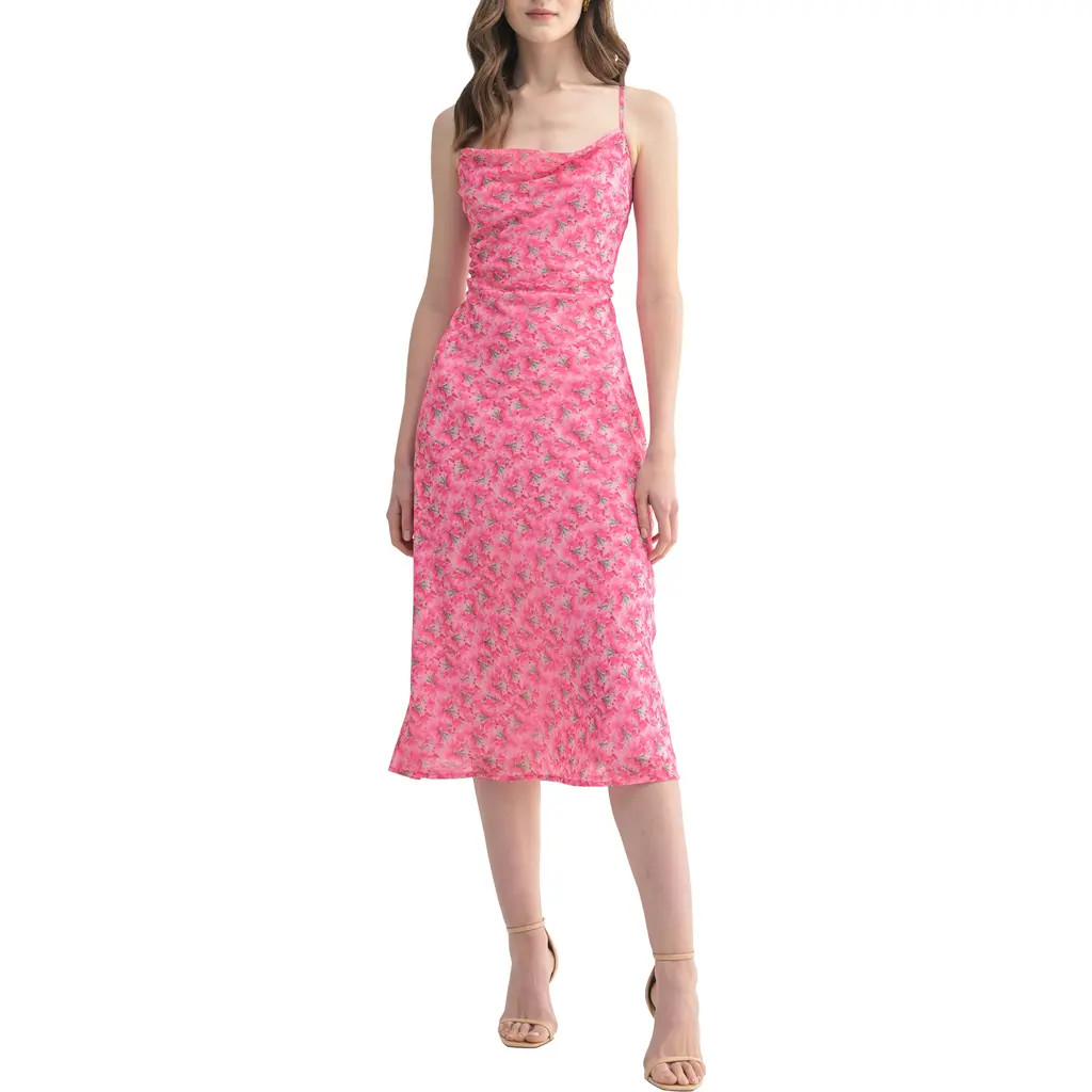 All in Favor Floral Cowl Neck Strappy Back Dress in Fuchsia Floral at Nordstrom Rack, Size Medium | Nordstrom Rack