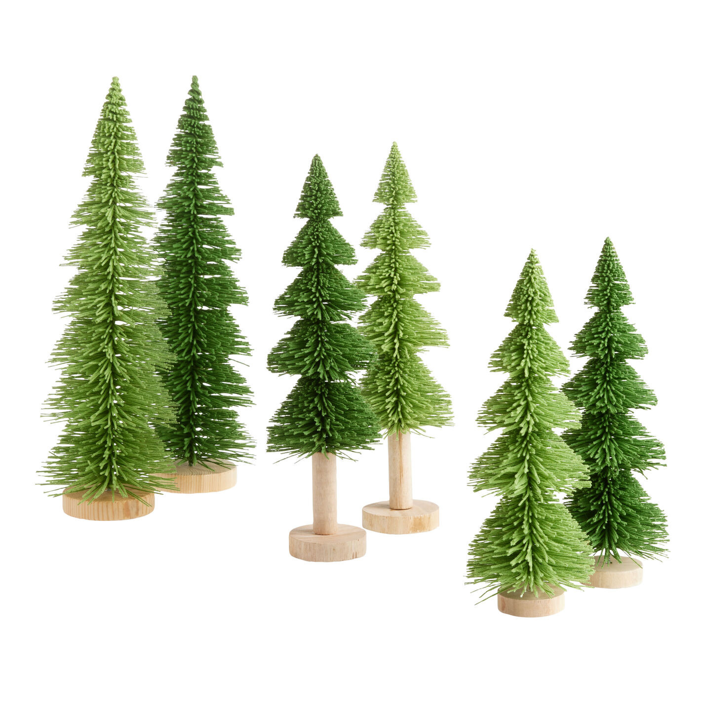 Green Flocked Bottlebrush Christmas Tree Decor Set Of 2 | World Market