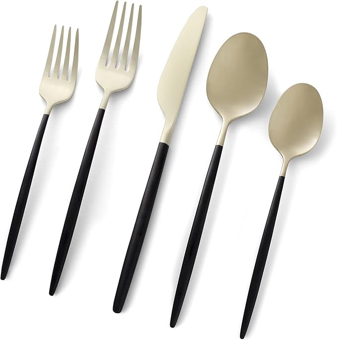 Cambridge 511120CKW12R Gaze Black Champagne Satin 20-Piece Flatware Set, Service for 4 | Amazon (US)