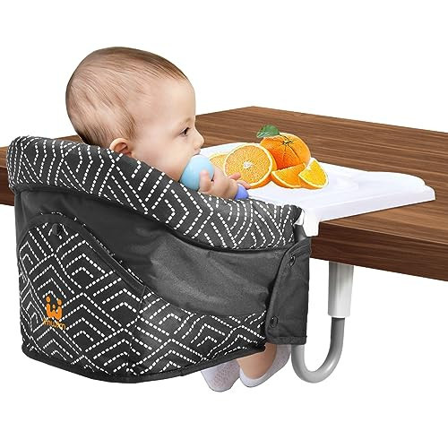 MTWML Hook On High Chair with Tray,Portable Baby High Chair That Attaches to Table,Clip On Fast Table Seat for Babies and Toddlers.Baby Feeding Seat for Dining Tables and Counter(Stripe-Black) | Amazon (US)