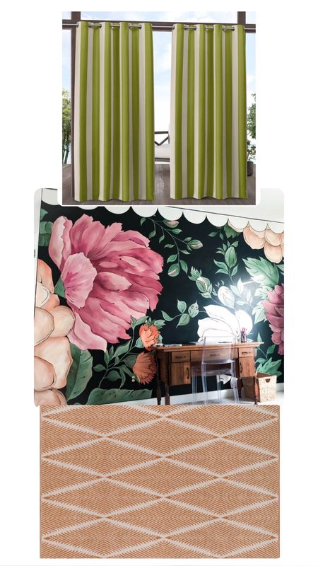 Office makeover. Green striped curtains. Modern orange areas rug. 

#LTKHome #LTKFindsUnder100 #LTKFindsUnder50