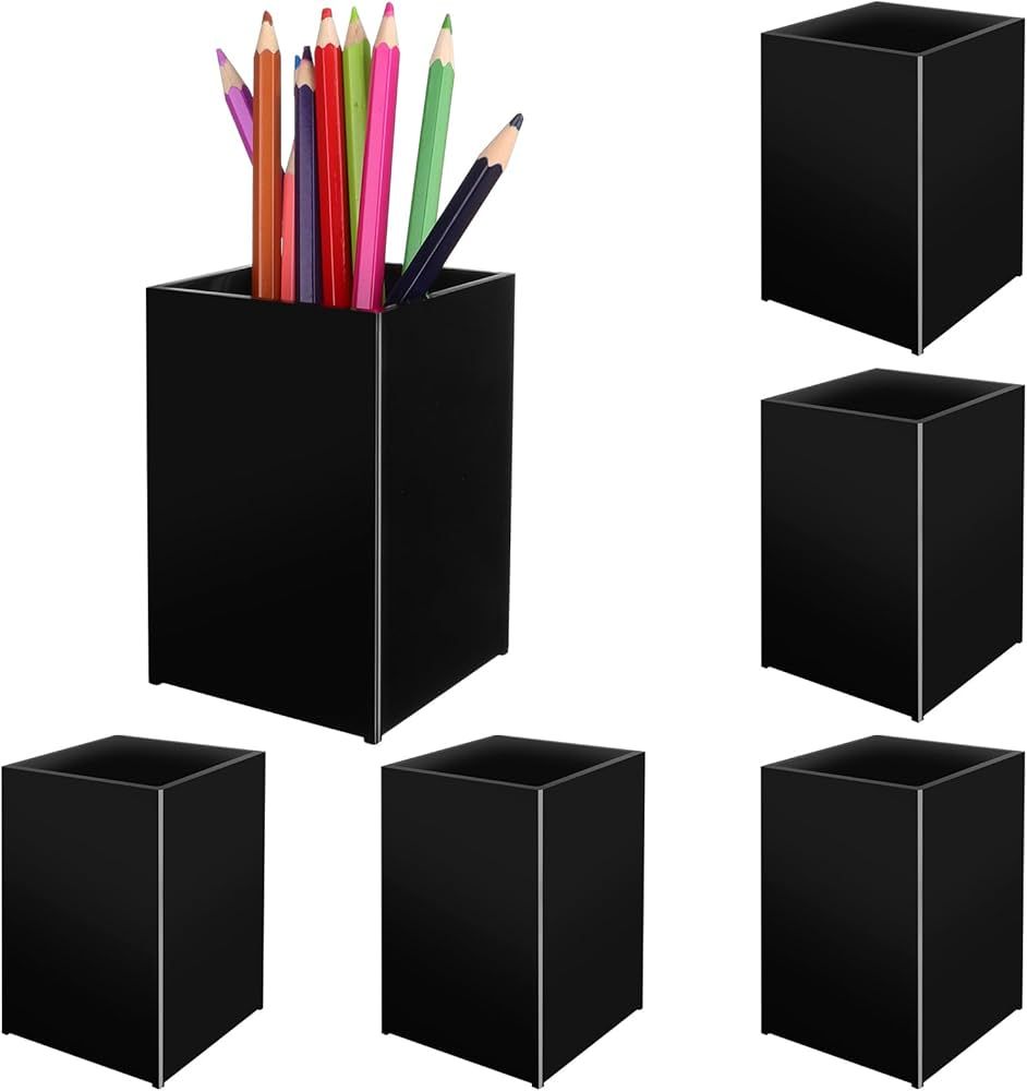 6 Pcs Black Acrylic Pen Holder Acrylic Pen Pot, Pen Pencil Holder Square Acrylic Pencil Organizer... | Amazon (UK)