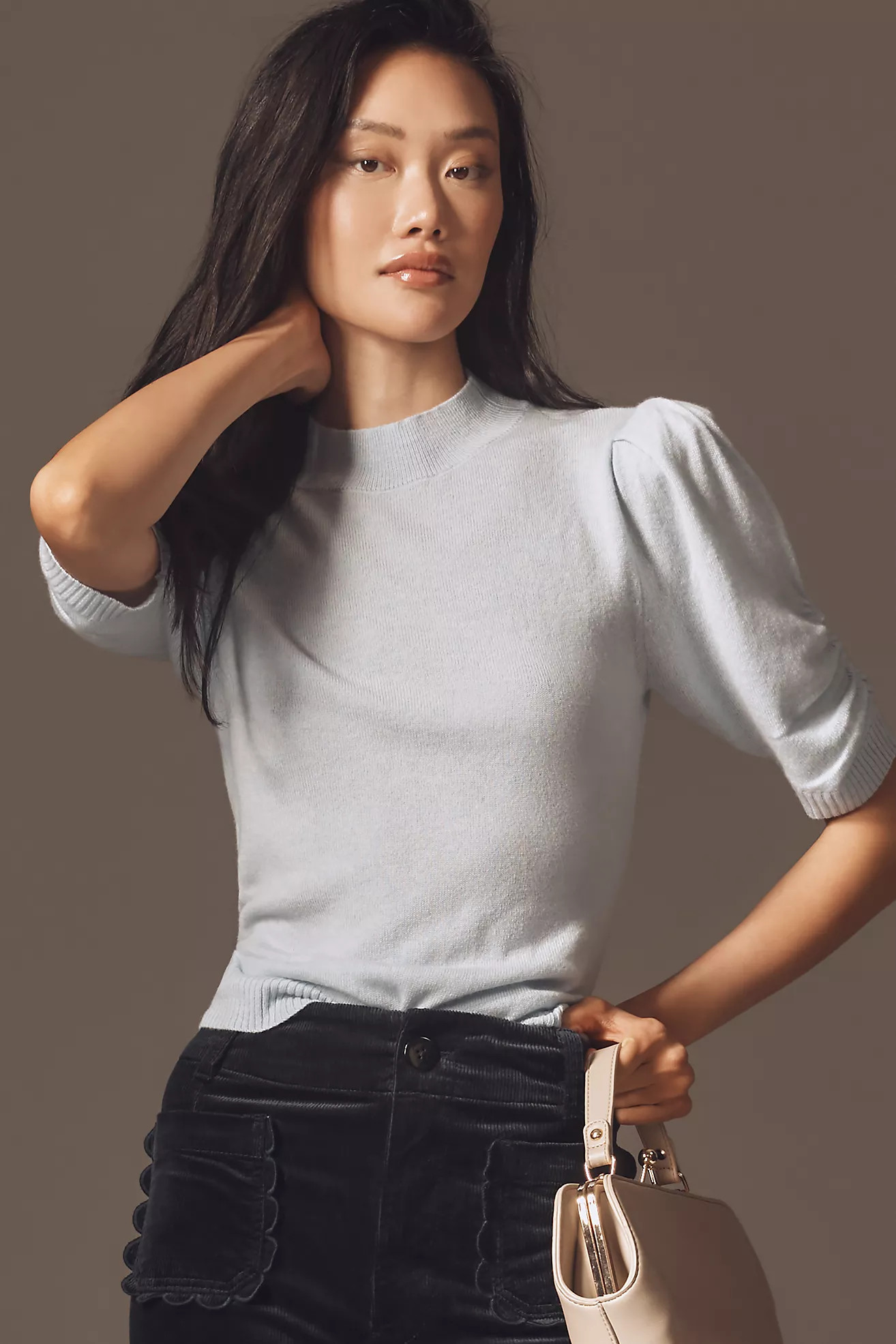 By Anthropologie Wool Cashmere Puff-Sleeve Mock-Neck Sweater | Anthropologie (US)