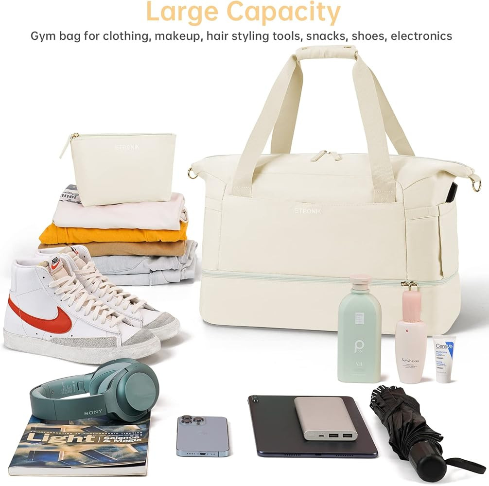 Weekender Bag for Women, Travel Bag with Shoe Compartment & USB Charging Port, Gym Bag with Wet C... | Amazon (US)