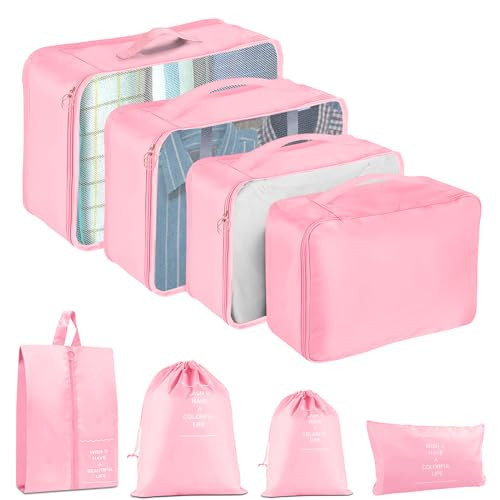 YEEYAA 8 Set Packing Cubes for Suitcase, Packing Cubes for Carry on Suitcases, Luggage Organizer for Travel Essentials, Large Mesh Luggage Bag for Suitcases | Amazon (US)