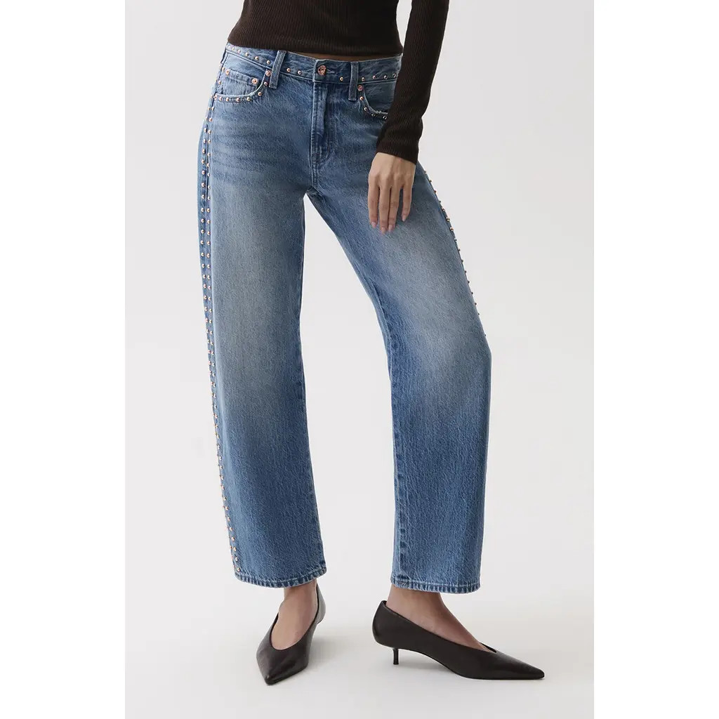 Pistola Lexi Distressed Studded Crop Barrel Jeans in Star Studded at Nordstrom, Size 32 | Nordstrom