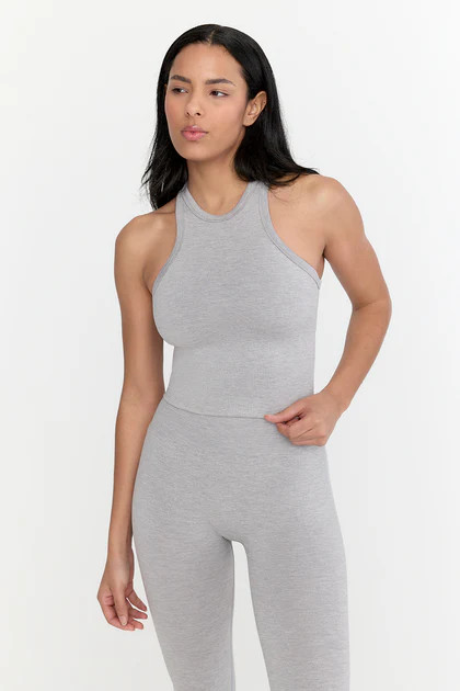 SCULPT SEAMLESS RIBBED RACER TANK - LIGHT GREY MARL | TALA (UK)