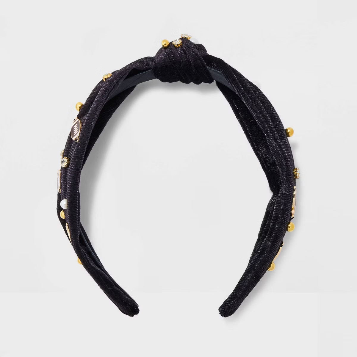 Football Icon and Stone Velvet Top Knot Headband - Black | Target