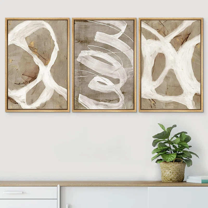 Pastel Paint Stroke Abstract Shape Neutral Modern Art Decor Framed Canvas 3 Pieces Print Wall Art | Wayfair North America