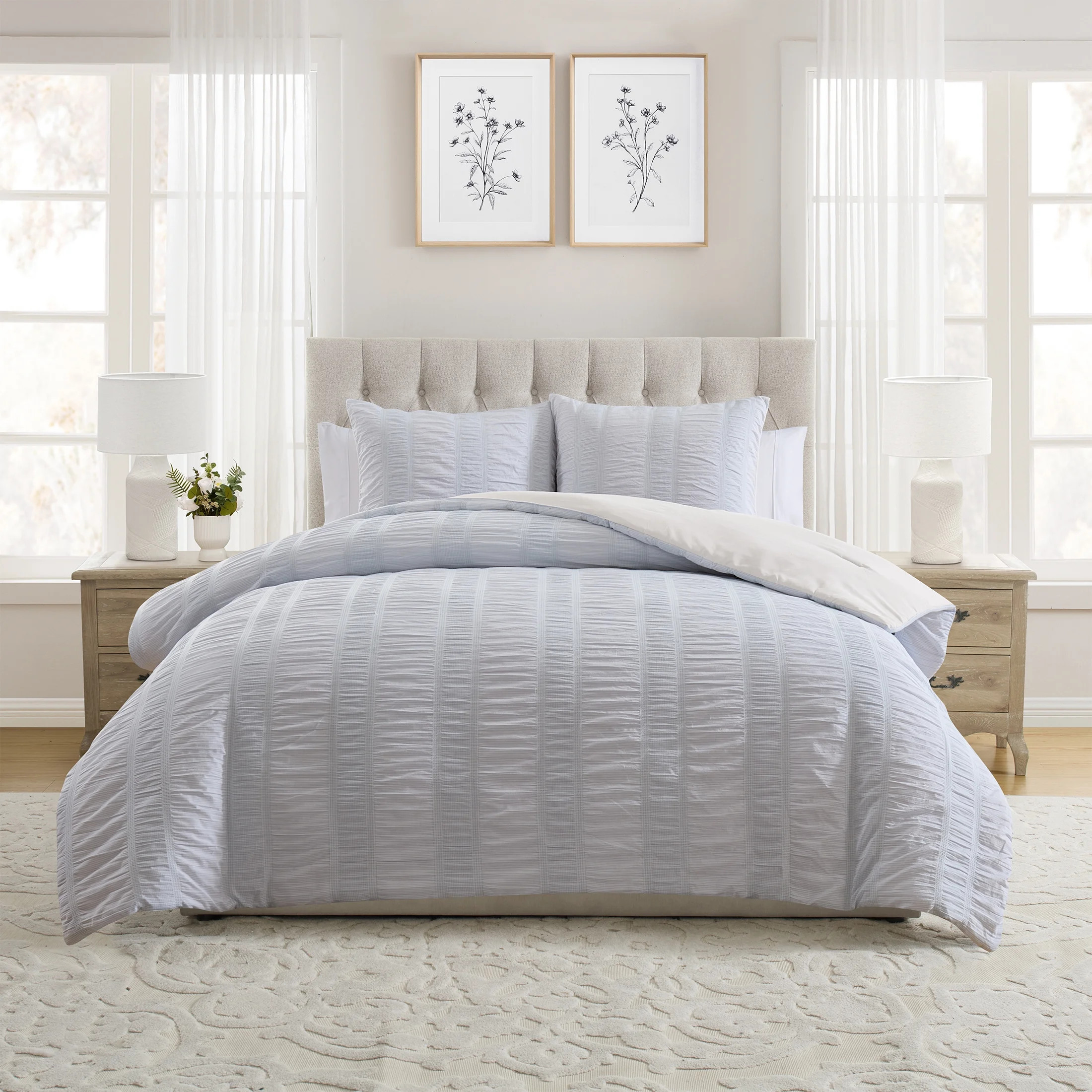 My Texas House Ruched Gingham 3-Piece Blue Adult Comforter Set, Full/Queen | Walmart (US)