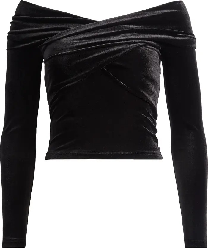 AllSaints Off the Shoulder Long Sleeve Velvet Top | Nordstrom | Nordstrom