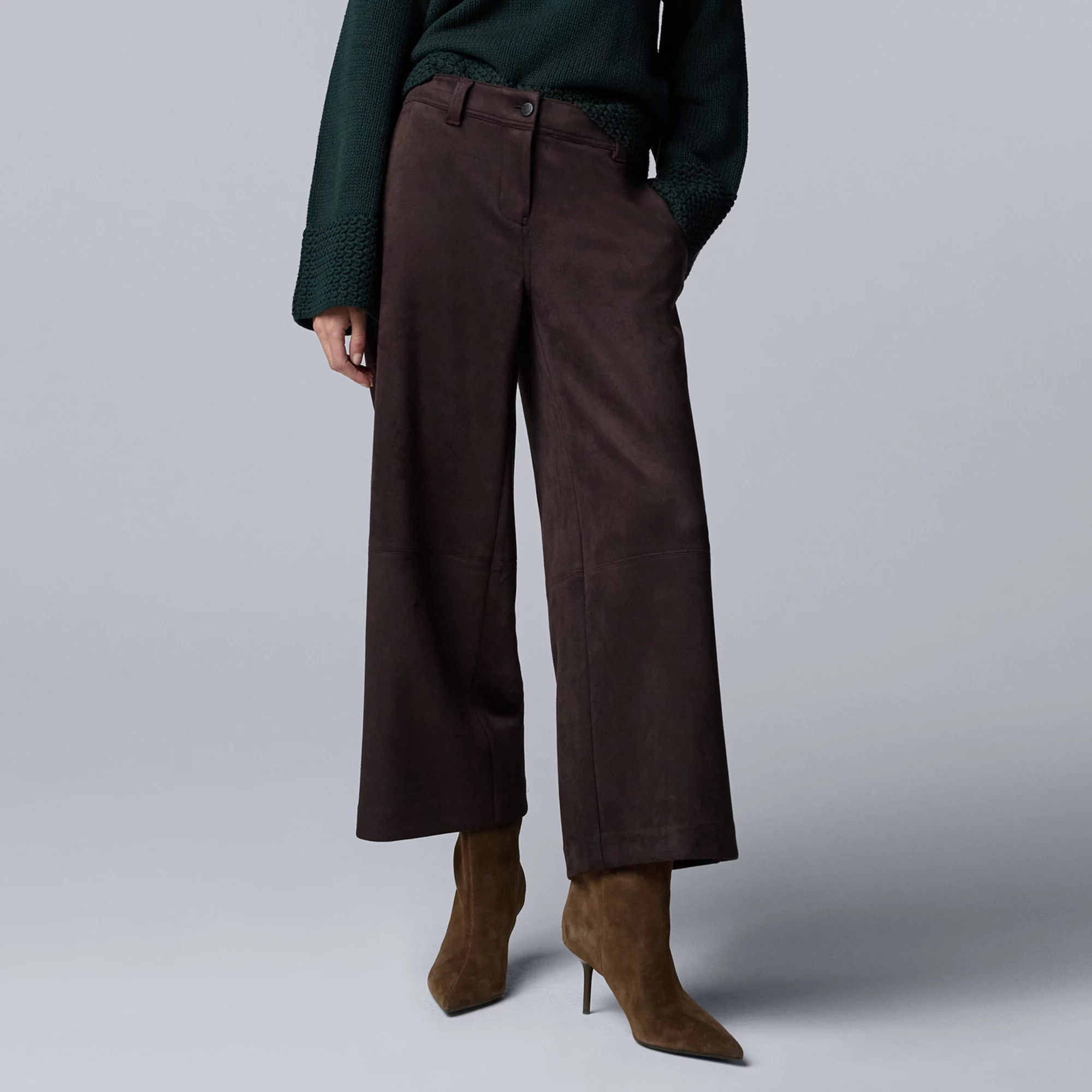 Women's Simply Vera Vera Wang Mid-Rise Suede Wide Leg Cropped Trousers, Size: Small, Black | Kohl's