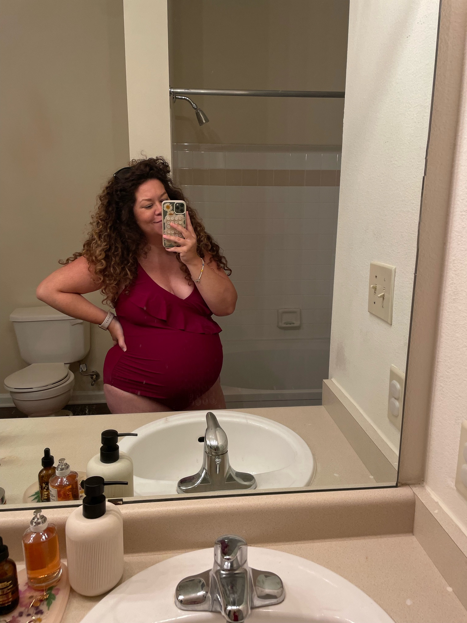 Current fave maternity swimsuit. Under $35, TTS (wearing an XL), lots of prints and colors. 

#LTKswim #LTKbump #LTKcurves