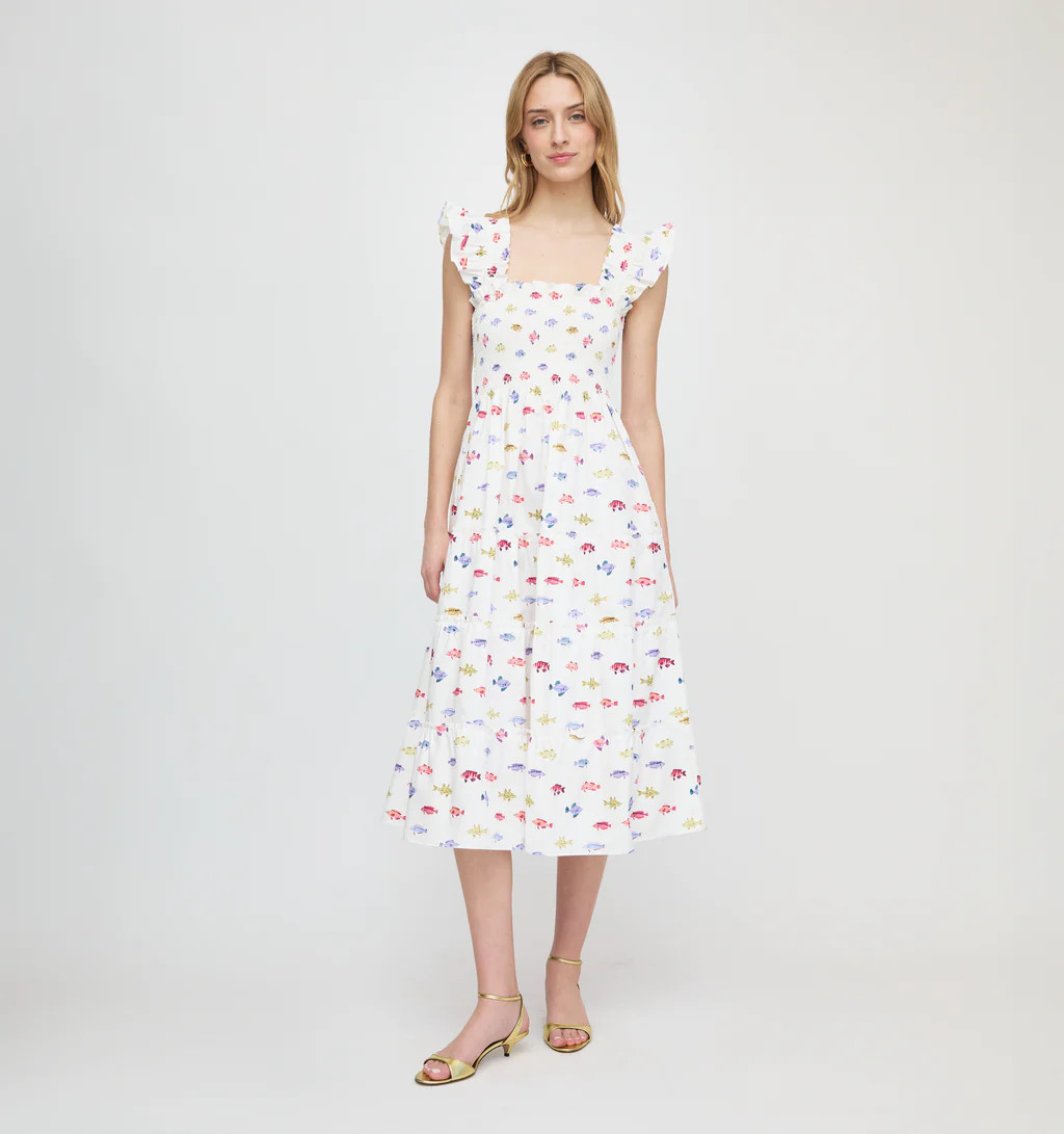 The Ellie Nap Dress - White Rainbow Fish | Hill House Home US