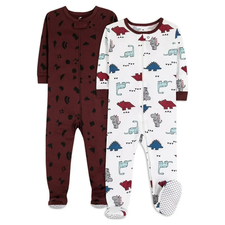 Little Star Organic Baby & Toddler Boy 2 Pk Footed Full Zip Snug Fit Pajamas, Size 9 Months - 5T | Walmart (US)