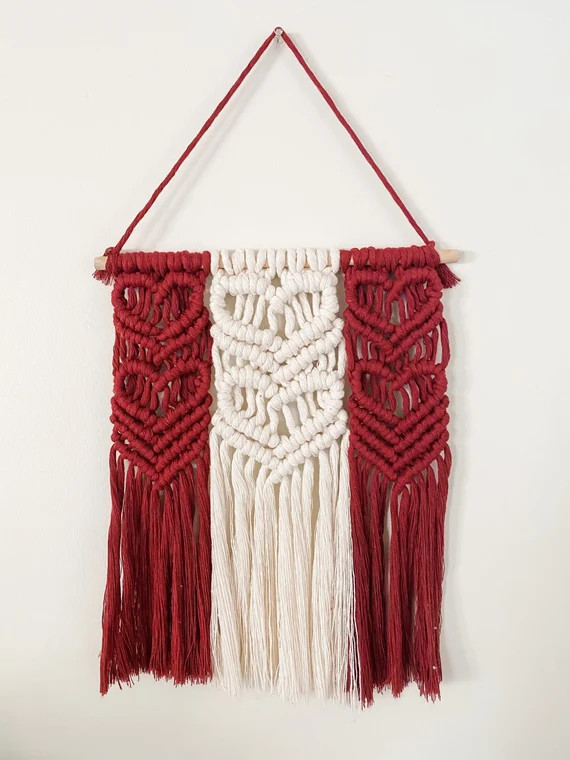 Macrame Wall Hanging/tapestry With Hearts and Fringe Dark Red | Etsy | Etsy (US)