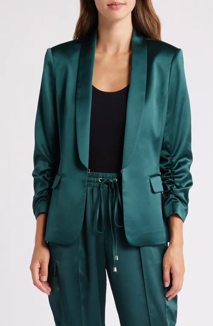 Ruched Sleeve Satin Blazer | Nordstrom