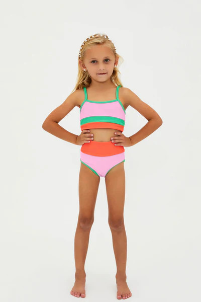 Little Eva Top & Emmie Bottom Coral Beach Colorblock | Beach Riot