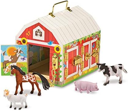 Melissa &-Doug Latches Wooden Activity Barn with 6 Doors, 4 Play Figure Farm Animals, Multicolore... | Amazon (US)