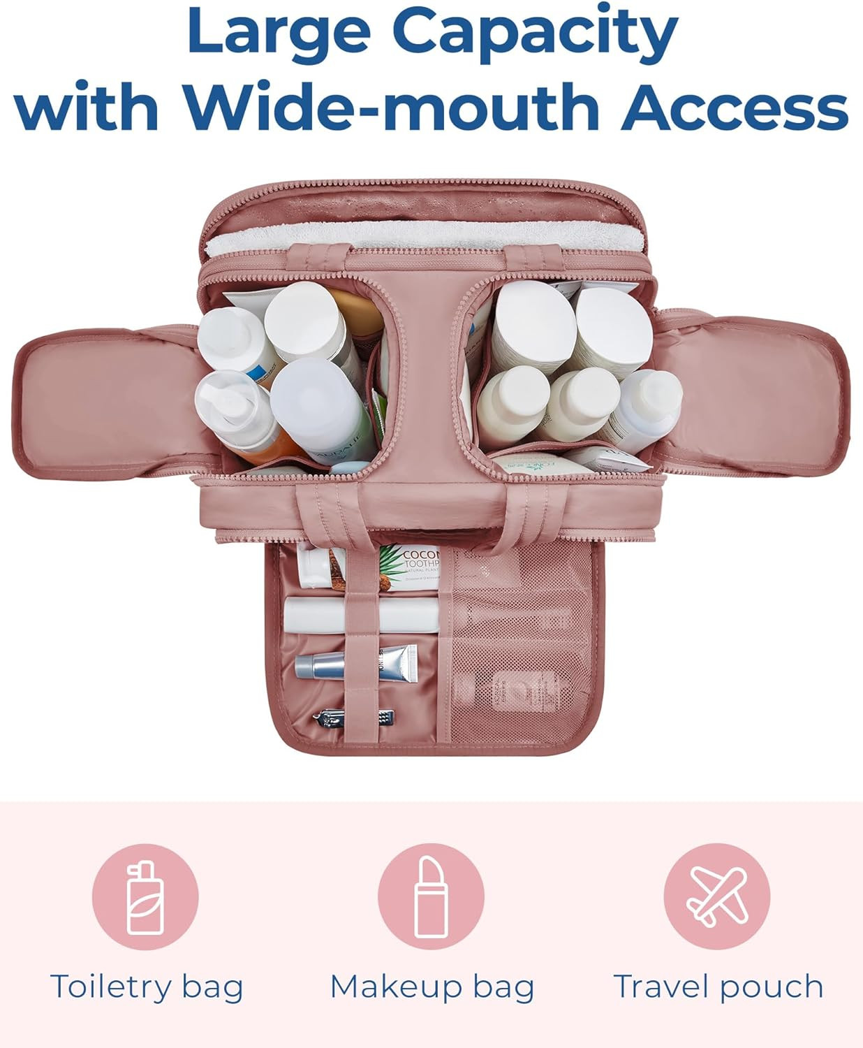 BAGSMART Travel Toiletry Bag, Lightweight Large Wide-open Travel Bag for Women, Puffy Cosmetic Ma... | Amazon (US)