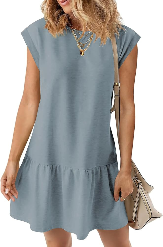 BLENCOT Womens Summer Dresses Casual Cap Sleeve Spring Ruffle Mini Sporty Sweatshirt Trendy Tshir... | Amazon (US)