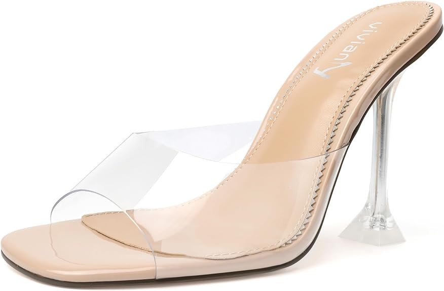 vivianly Womens Clear Heels Sandals Transparent Stiletto Heel Slippers Backless Peep Toe Slip on ... | Amazon (US)