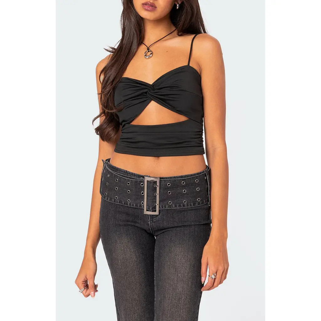 EDIKTED Twist Front Cutout Crop Top in Black at Nordstrom, Size Small | Nordstrom