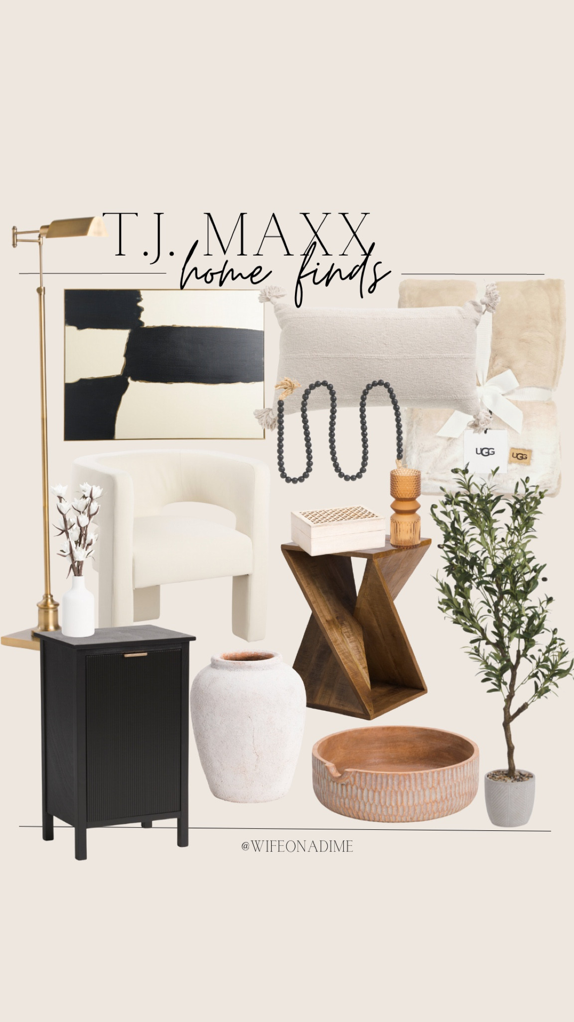 T.J. maxx home finds, Tjmaxx home decor, tjmaxx accent decor, tjmaxx accent table, tjmaxx accent chair, tjmaxx wall decor, modern accent chair, modern wall art, tjmaxx olive tree, tjmaxx ugg throw, ugg throw, wooden side table, black accent table, floor lamp, tjmaxx floor lamp, vase, tjmaxx vase

#LTKhome #LTKstyletip #LTKFind