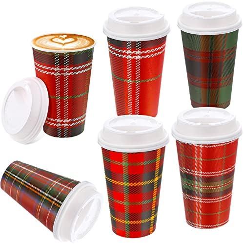48 Pcs 16 oz Christmas Paper Cups Disposable Coffee Cup with Lids Christmas Cups Coffee Bar Suppl... | Amazon (US)