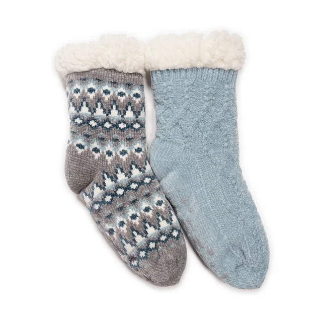 Muk Luks Women's Fuzzy Chenille Plush Lined Cabin Socks, 2-Pack, Sizes S-XL | Walmart (US)