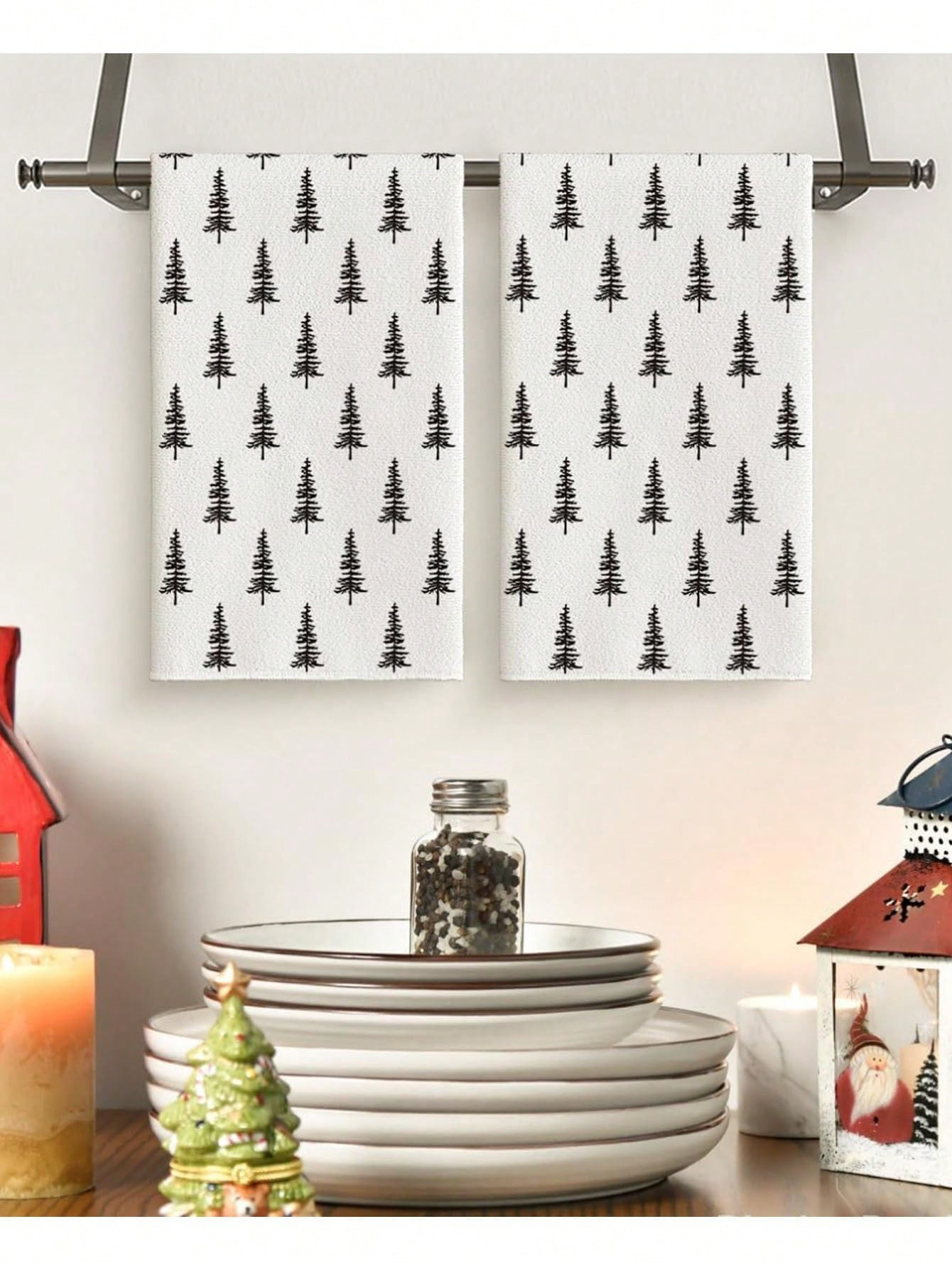 Christmas Pine Tree Pattern White Super Soft Fiber Kitchen Towel, 18"X26" Holiday Decor Dish Towe... | SHEIN