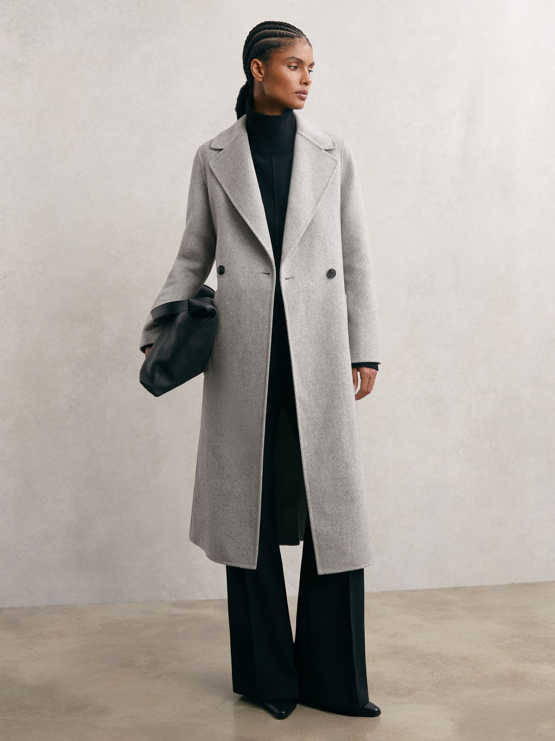 Reiss Petite Wool-Blend Double-Breasted Blindseam Coat in Grey | REISS | Reiss DE