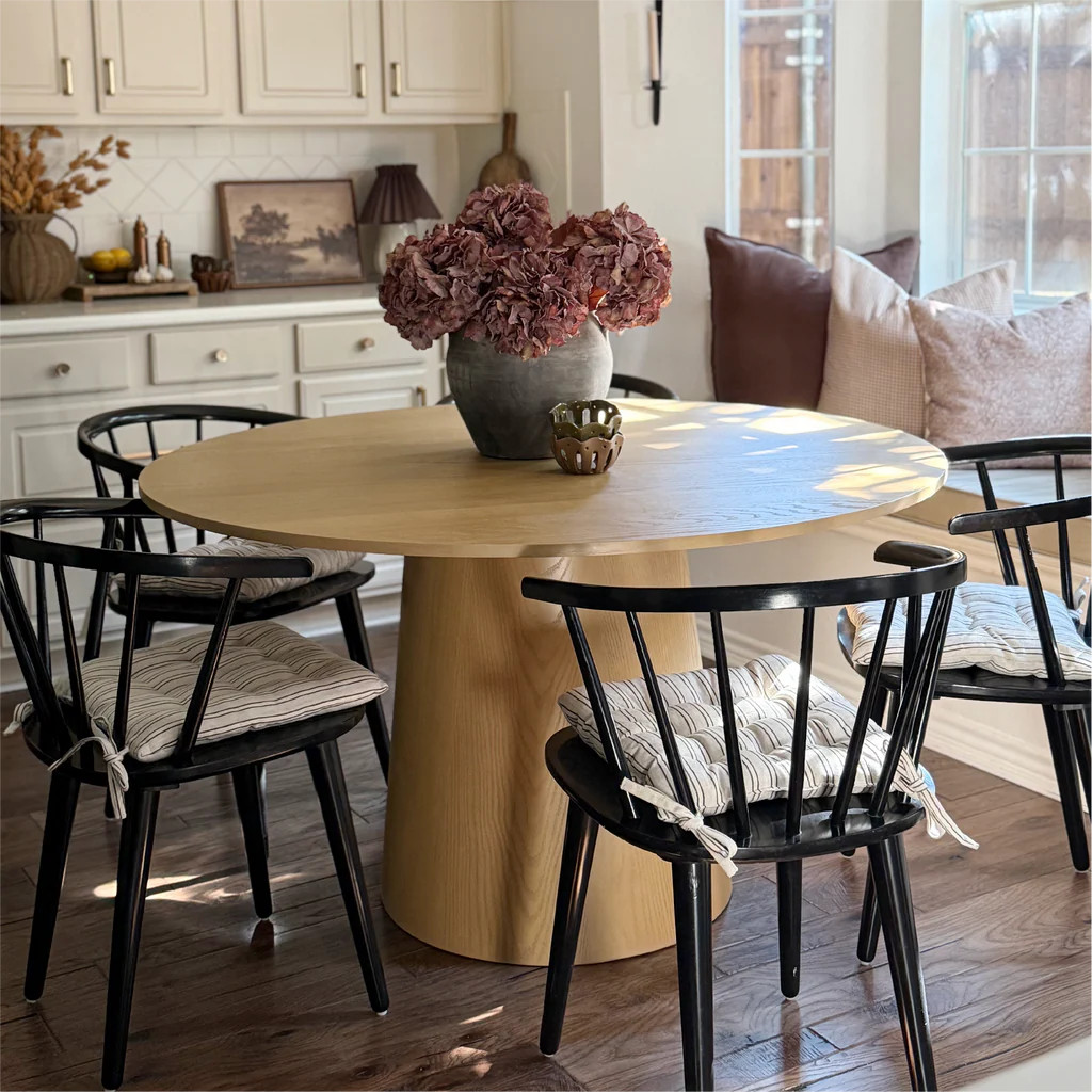 Orchid 52" Solid Oak Wood Round Pedestal Dining Table | Pop Maison