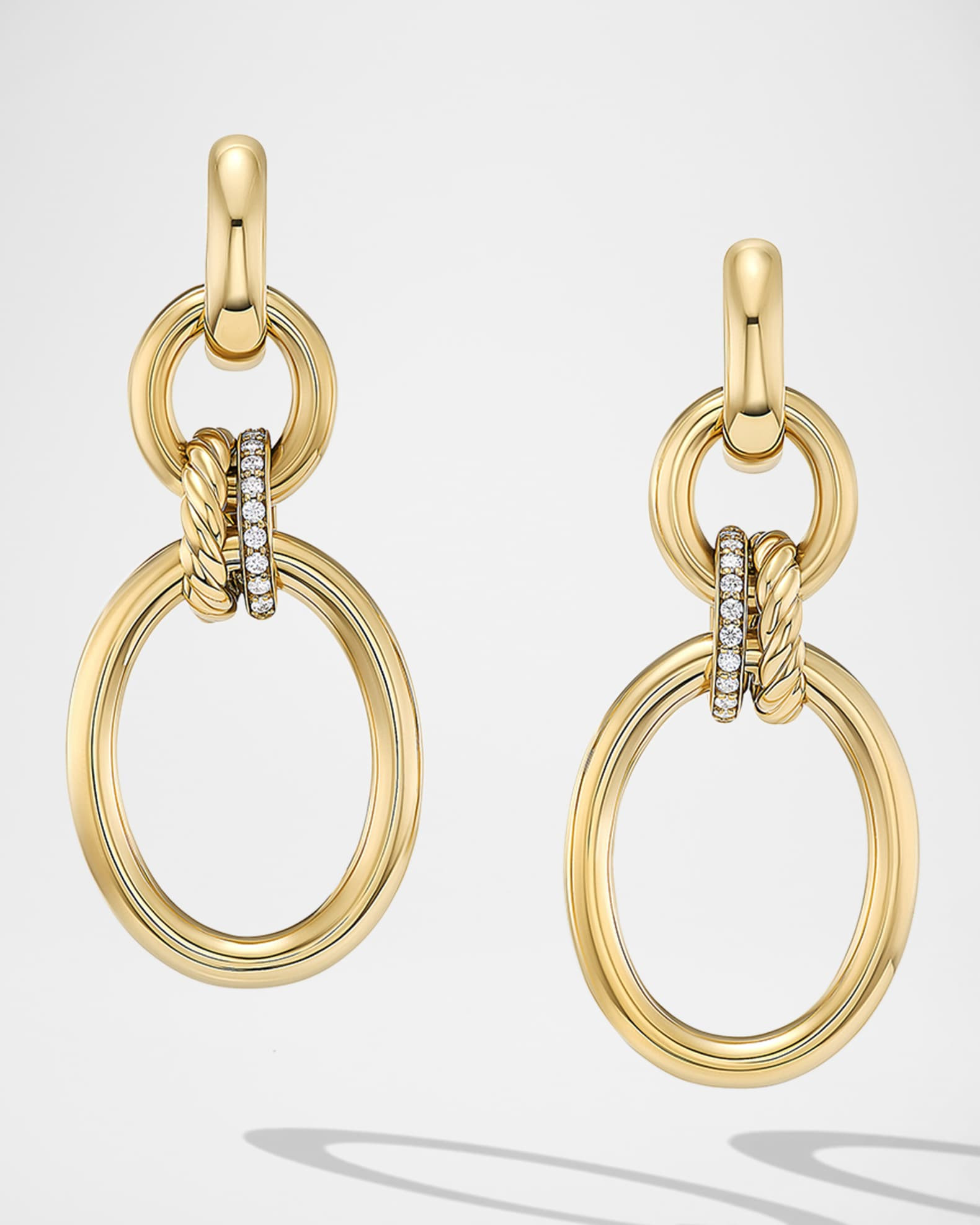 DY Mercer Circular Drop Earrings in 18K Yellow Gold with Diamonds, 50mm | Neiman Marcus